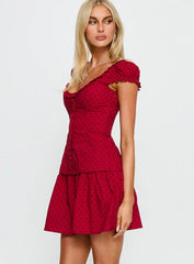Ottillie Lace Trim Button Down Mini Dress Red Polka Dot