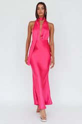 Italia Azure Halterneck Maxi Dress Hot Pink