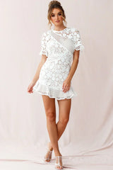 Reinhart Short Sleeve Crochet Lace Dress White