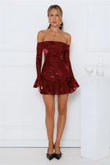 Electric Envy Off Shoulder Mini Dress Wine