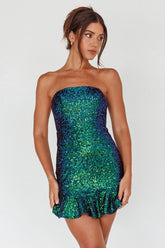Zoey Strapless Sequin Mini Dress Black/Green