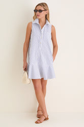 Blue Stripe Sleeveless Callahan Shirt Dress