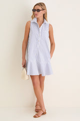 Blue Stripe Sleeveless Callahan Shirt Dress