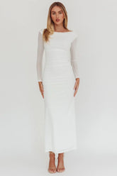 In Blooms Off Shoulder Maxi Dress Off White