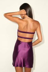 Narina Plum Purple Satin Pleated Strapless Mini Dress
