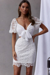 First Love Tied Bust Lace Dress White