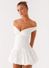 Endless Romance Off Shoulder Mini Dress - White