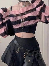 Contrast Color Stripe Ultra Short Long Sleeve Knit