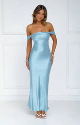 Ella Light Blue Off Shoulder Formal Dress