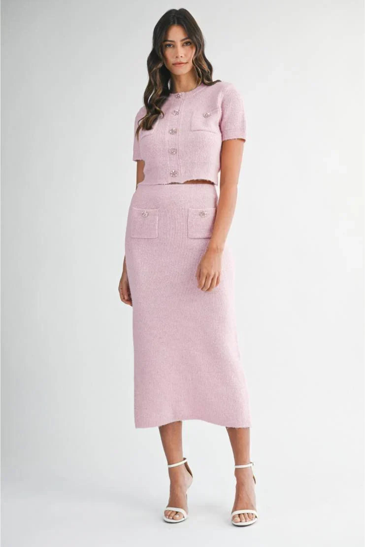 Nadia Knit Short Sleeve Sweater & Matching Midi Skirt (Sold Separately)