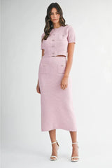 Nadia Knit Short Sleeve Sweater & Matching Midi Skirt (Sold Separately)