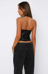 Too Much To Handle PU Top Black