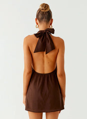 Jepsen Halter Mini Dress - Chocolate