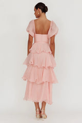 Giavana Puff Sleeve Layered Maxi Dress Baby Pink