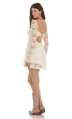 Long Sleeve Lace Babydoll Dress in Cream