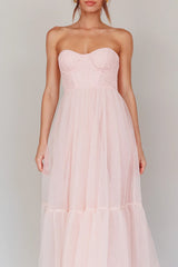 Dancing With Me Sweetheart Tulle Midi Dress Pink