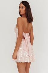 Provence Bloom Tiered Sequin Mini Dress Pink