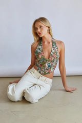 Acacia Jacquard Halter Floral Corset
