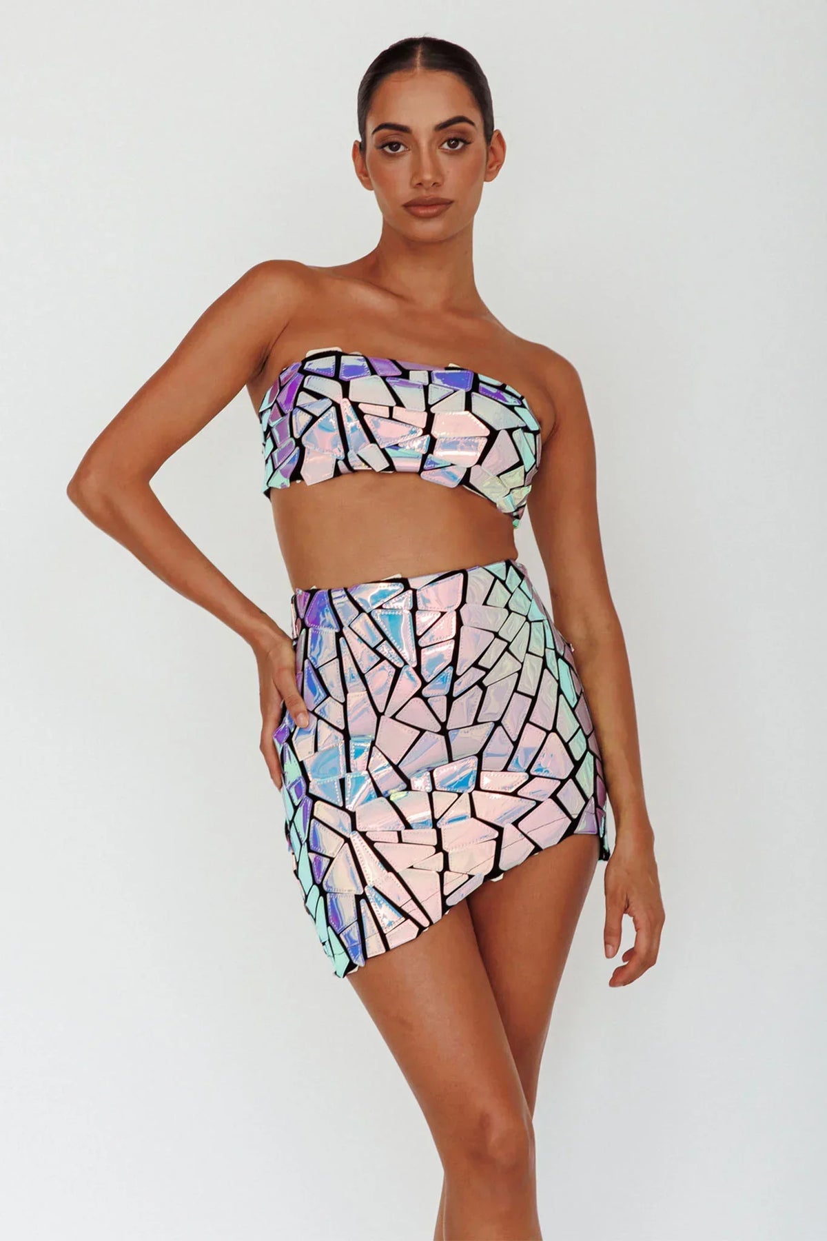 El Camino Mosaic Mini Skirt Silver