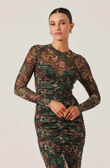Mesh Sweetheart Ruched Maxi Dress