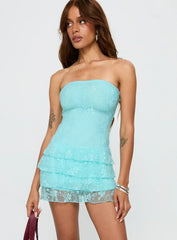 So Gorgeous Strapless Frill Playsuit Blue