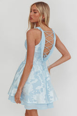 Lusting Lace-Up Back Mini Dress Ice Blue