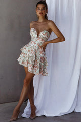 Milana Sweetheart Neckline Asymmetrical Dress Floral White