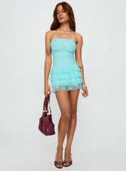 So Gorgeous Strapless Frill Playsuit Blue