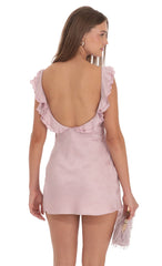 Satin Floral Open Back Slip Dress in Lilac