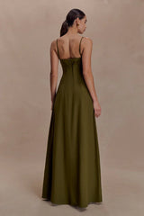 Sofie Pintuck Linen Maxi Dress - Khaki