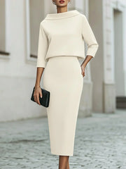 Boat Neck Top And Midi Skirt Set