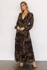 Bowman Deep V Maxi Dress | Black Multi