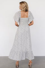 Cassis Smocked Midi Dress | Ivory + Black Floral