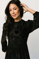 Christine Velvet Embossed Midi Dress | Black